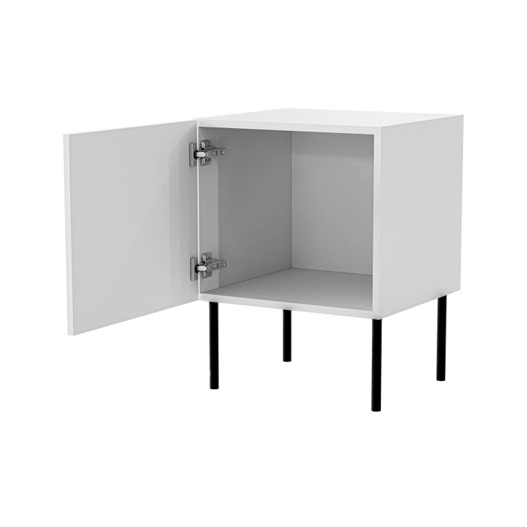 Set di 2 comodini Albufeira, Comò basso con anta battente e vano interno, Finitura effetto liscio con dettaglio geometrico, 45x39 h59 cm, Bianco