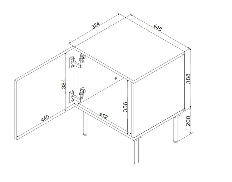 Set di 2 comodini Albufeira, Comò basso con anta battente e vano interno, Finitura effetto liscio con dettaglio geometrico, 45x39 h59 cm, Nero