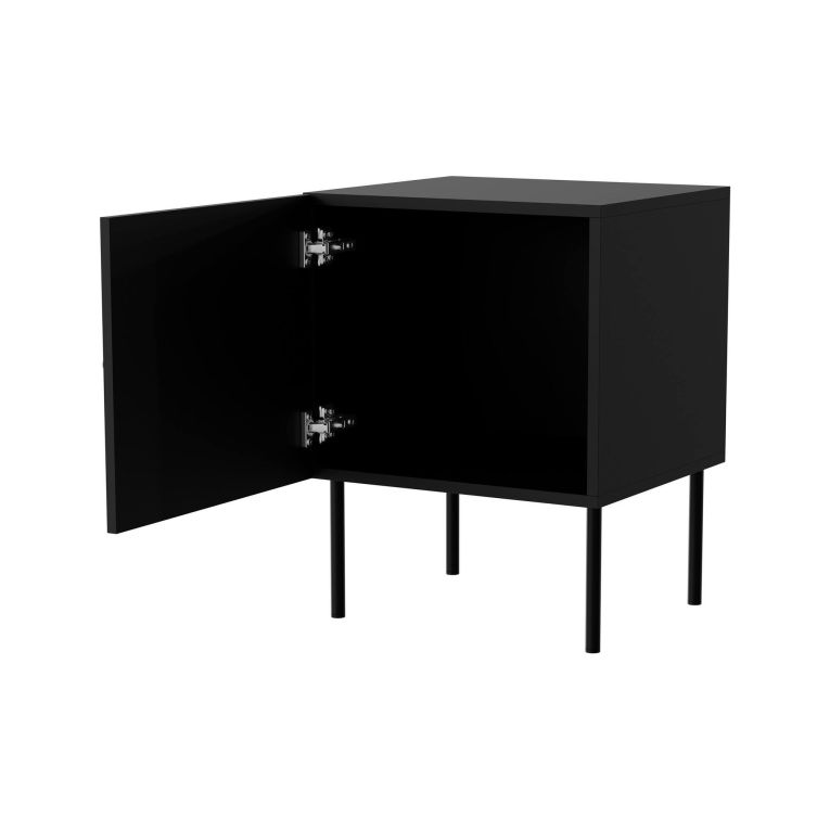 Set di 2 comodini Albufeira, Comò basso con anta battente e vano interno, Finitura effetto liscio con dettaglio geometrico, 45x39 h59 cm, Nero