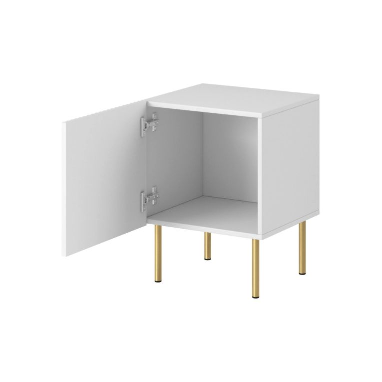 Set di 2 comodini Almeirim, Comò basso con anta battente e vano interno, Finitura effetto cannettato, 45x40 h51 cm, Bianco