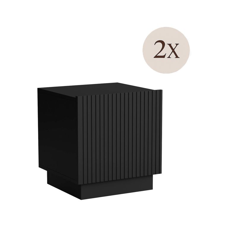 Set di 2 comodini Alverca, Comò basso con anta battente e vano interno, Finitura effetto cannettato, 47x40 h45 cm, Nero