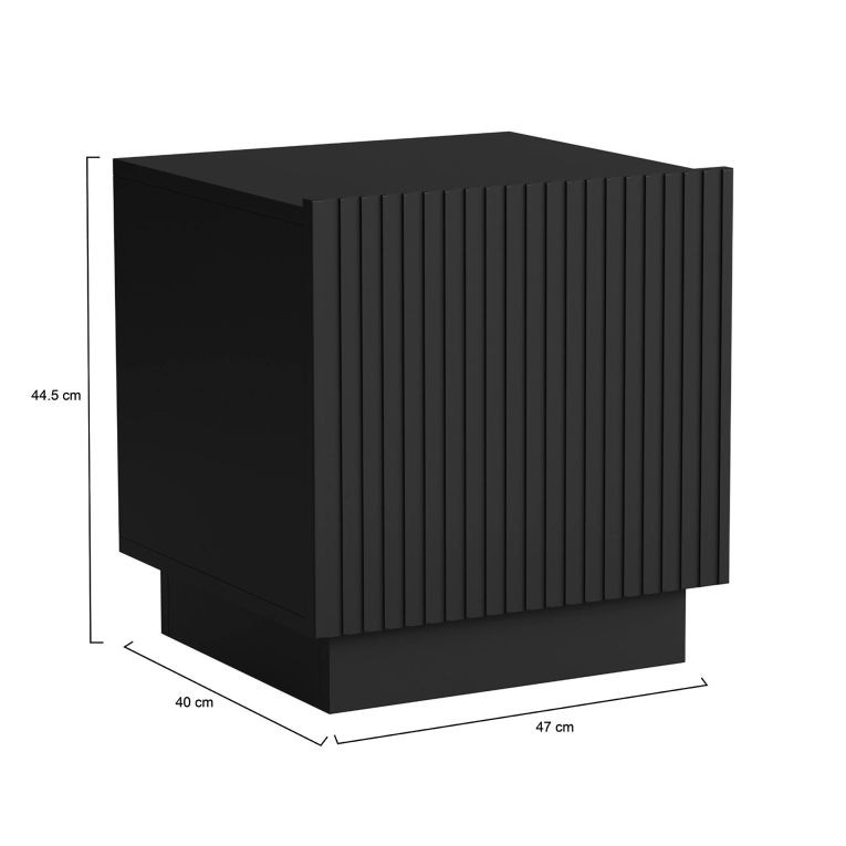 Set di 2 comodini Alverca, Comò basso con anta battente e vano interno, Finitura effetto cannettato, 47x40 h45 cm, Nero