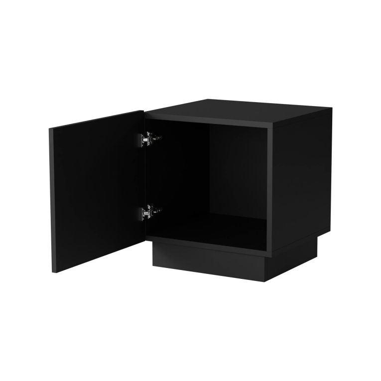 Set di 2 comodini Alverca, Comò basso con anta battente e vano interno, Finitura effetto cannettato, 47x40 h45 cm, Nero
