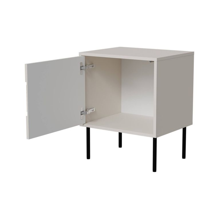 Set di 2 comodini Conde, Comò basso con anta battente e vano interno, Finitura effetto liscio, 50x40 h62 cm, Beige e Rovere Nodi