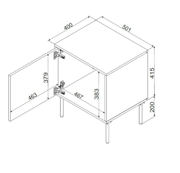 Set di 2 comodini Conde, Comò basso con anta battente e vano interno, Finitura effetto liscio, 50x40 h62 cm, Nero e Rovere Nodi