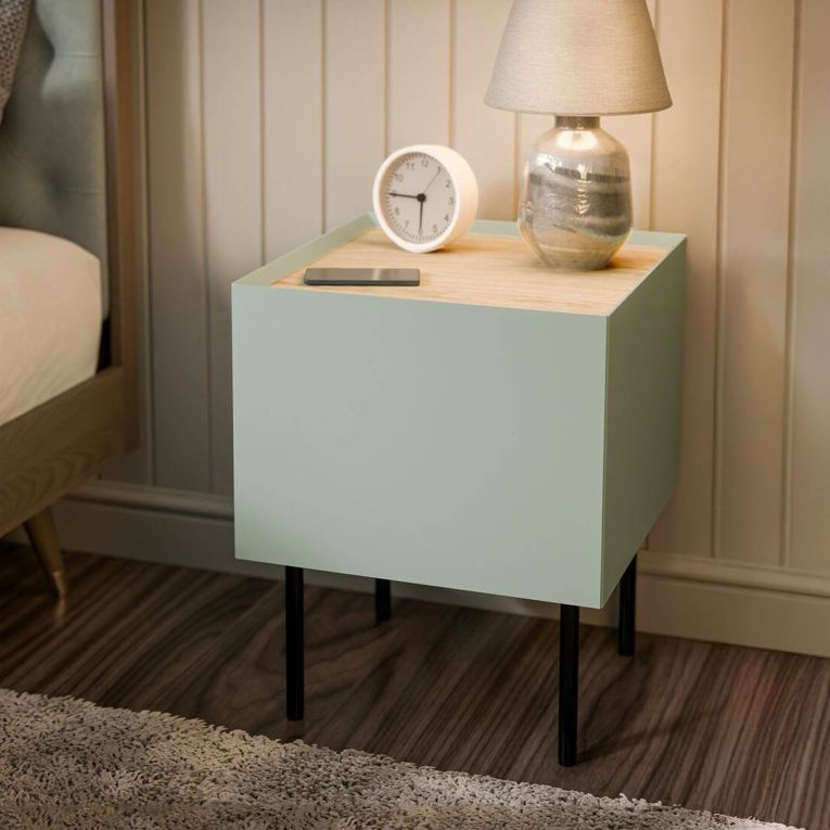 Set di 2 comodini Preci, 40x41 h60 cm, Verde e Rovere