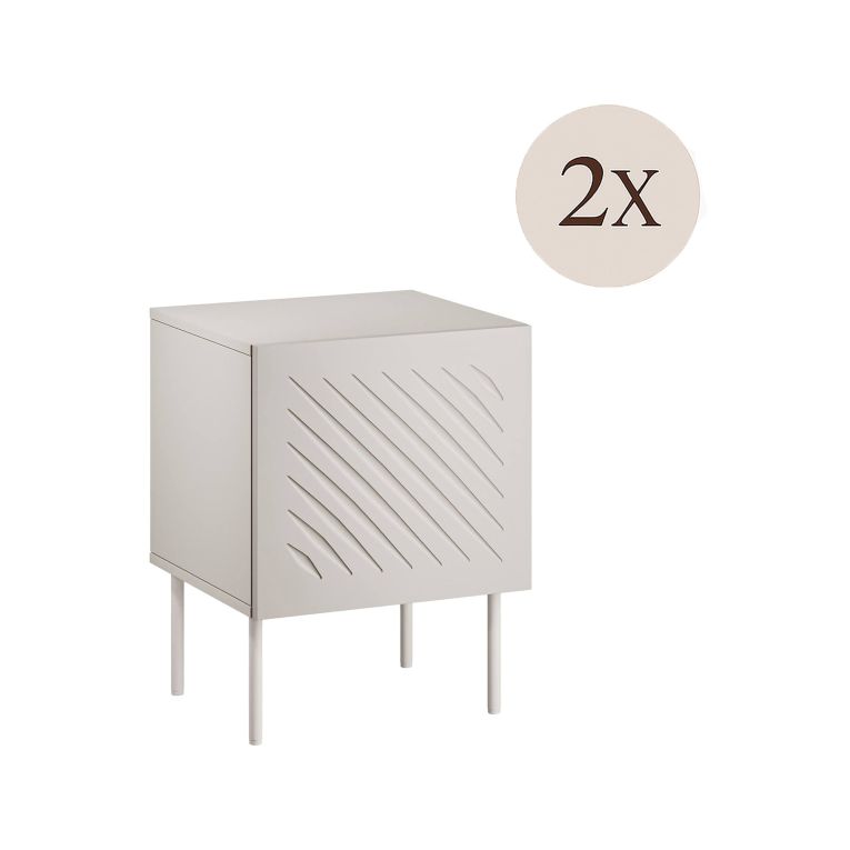Set di 2 comodini Tondela, Comò basso con cassetto e vano interno, Finitura effetto liscio con dettaglio geometrico, 45x42 h59 cm, Beige