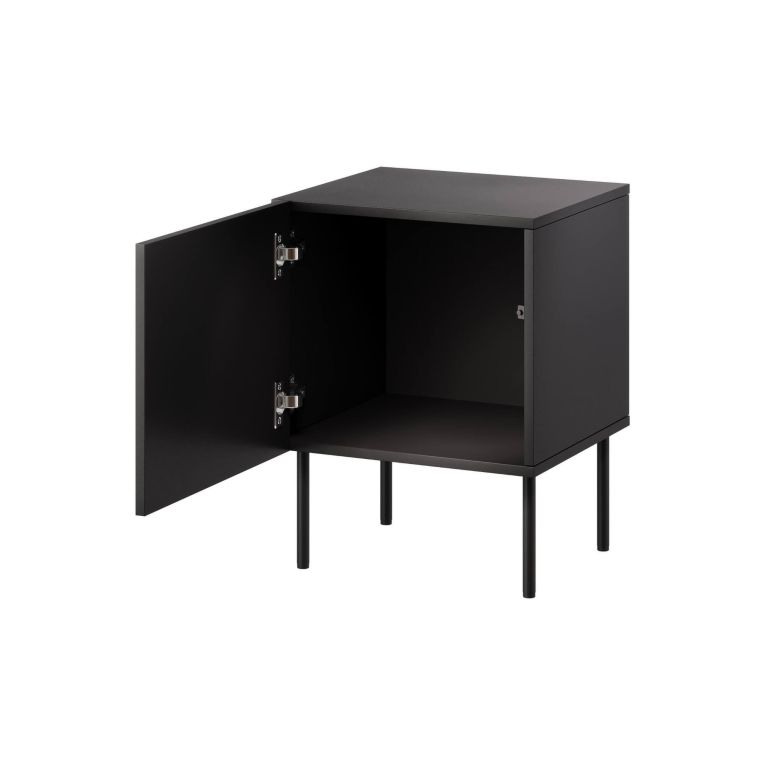 Set di 2 comodini Tondela, Comò basso con cassetto e vano interno, Finitura effetto liscio con dettaglio geometrico, 45x42 h59 cm, Nero