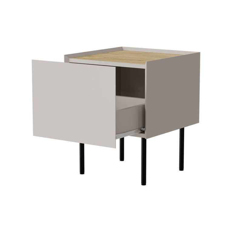Set di 2 comodini Valbom, Comò basso con cassetto e vano interno, Finitura effetto liscio, 40x41 h60 cm, Beige e Rovere