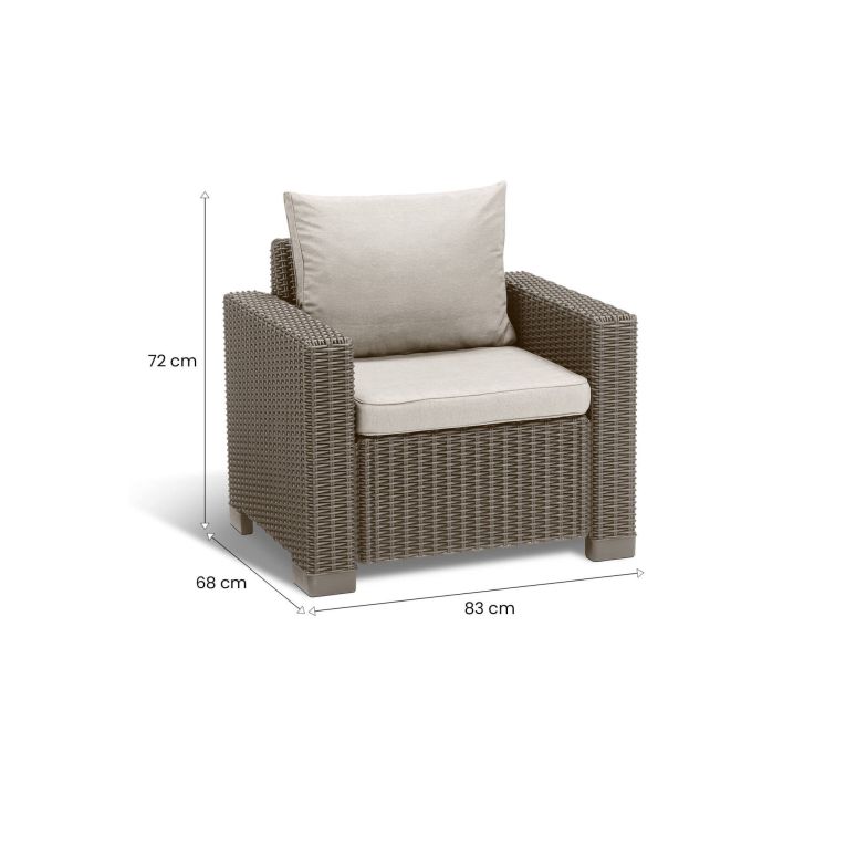 Set di 2 poltrone da esterno Arsizio, Poltroncina da giardino, Seduta outdoor, Poltrona per esterni, 83x68 h72 cm, Tortora