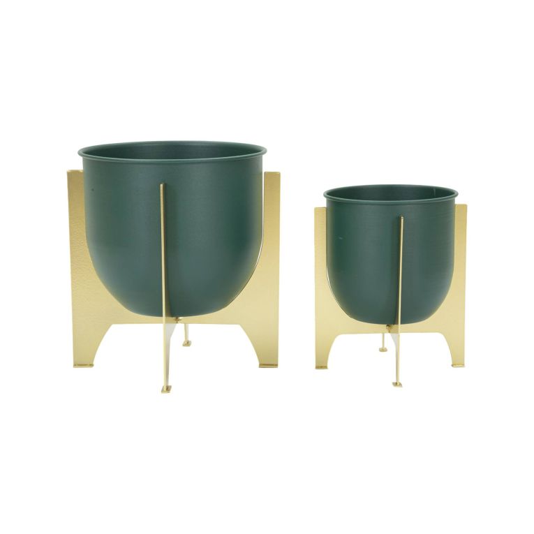 Set di 2 portavasi Barbena, 25x25 h26 cm, Verde e Oro