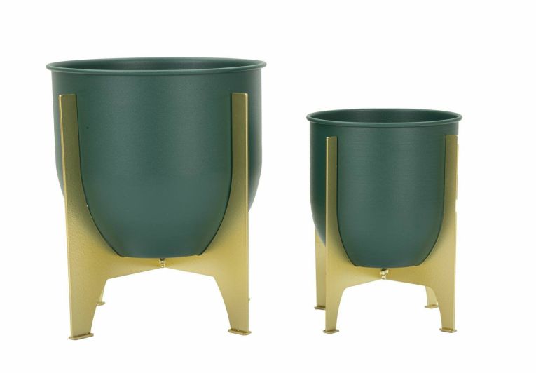 Set di 2 portavasi Barbena, 25x25 h26 cm, Verde e Oro