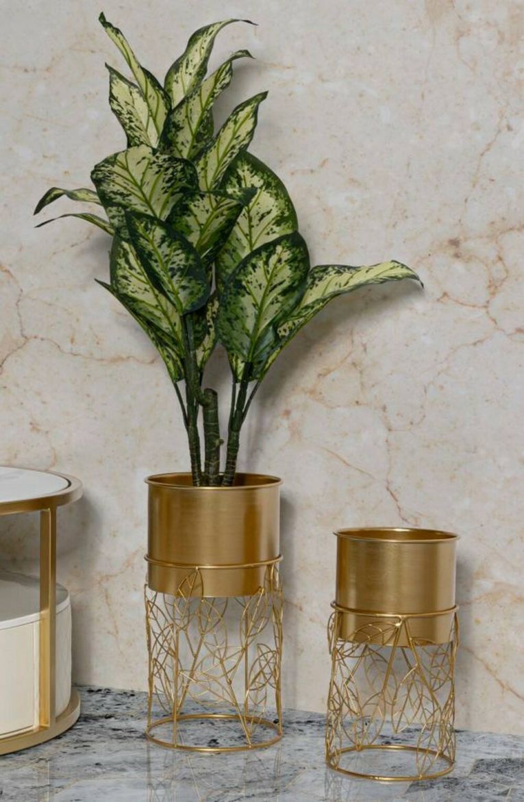 Set di 2 portavasi Clarence, Complemento d'arredo, Articolo decorativo, Accessorio d'arredo, 23x23 h43 cm, Oro