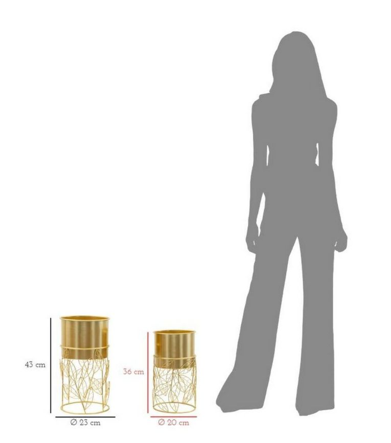 Set di 2 portavasi Clarence, Complemento d'arredo, Articolo decorativo, Accessorio d'arredo, 23x23 h43 cm, Oro