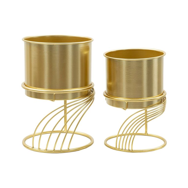 Set di 2 portavasi Clutha, Complemento d'arredo, Articolo decorativo, Accessorio d'arredo, 23x23 h36 cm, Oro
