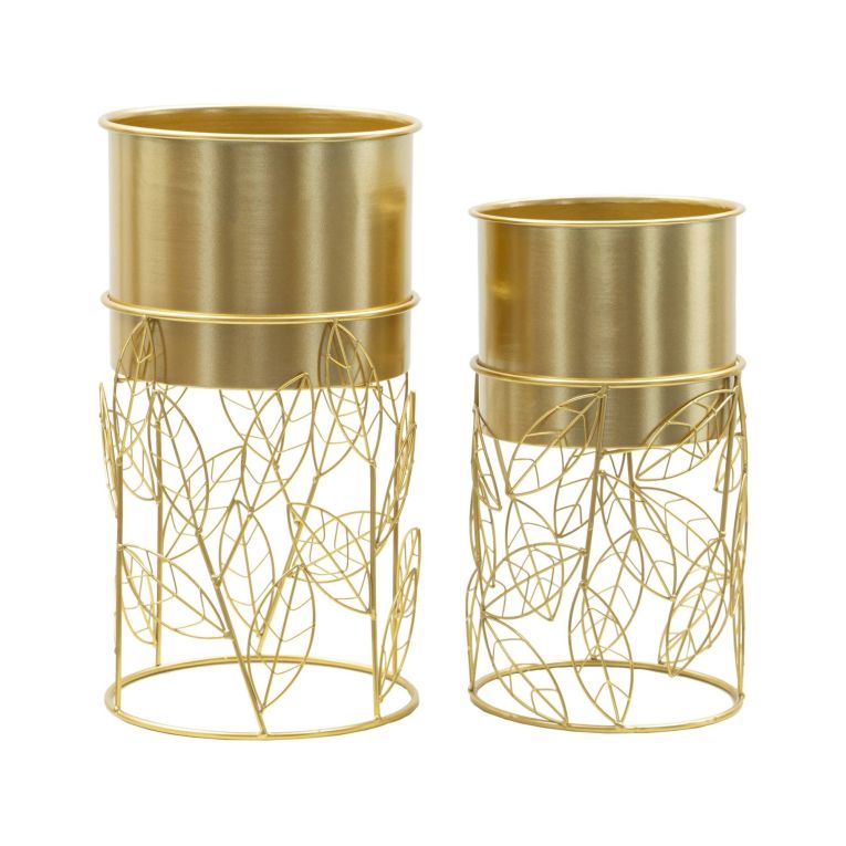 Set di 2 portavasi Godego, 23x23 h43 cm, Oro