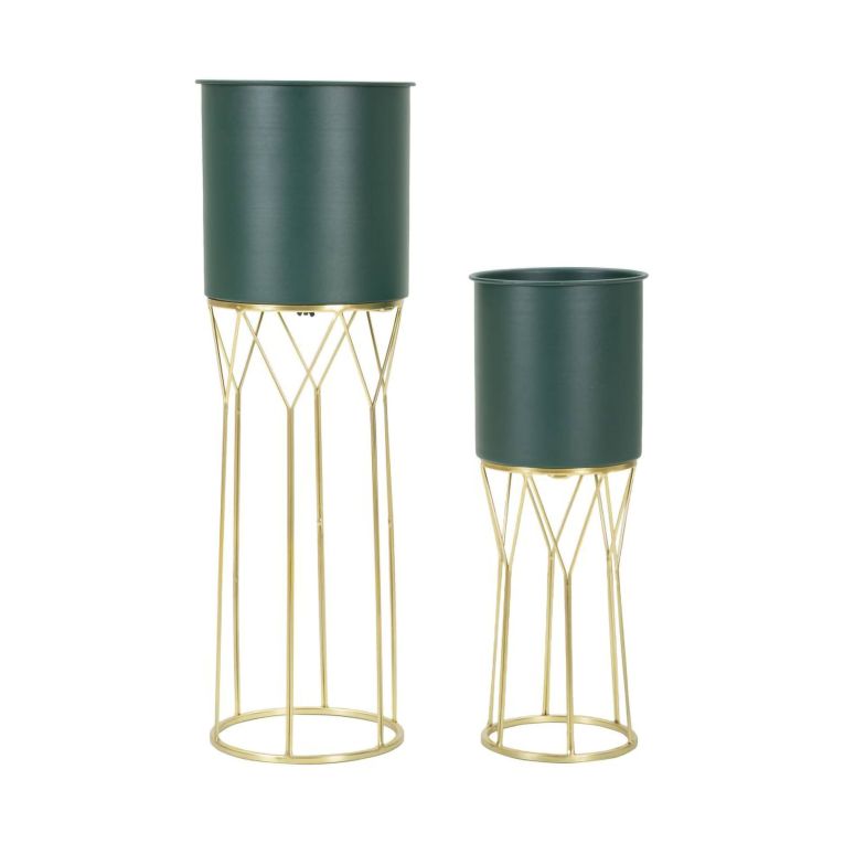 Set di 2 portavasi Parano, 23x23 h70 cm, Verde e Oro