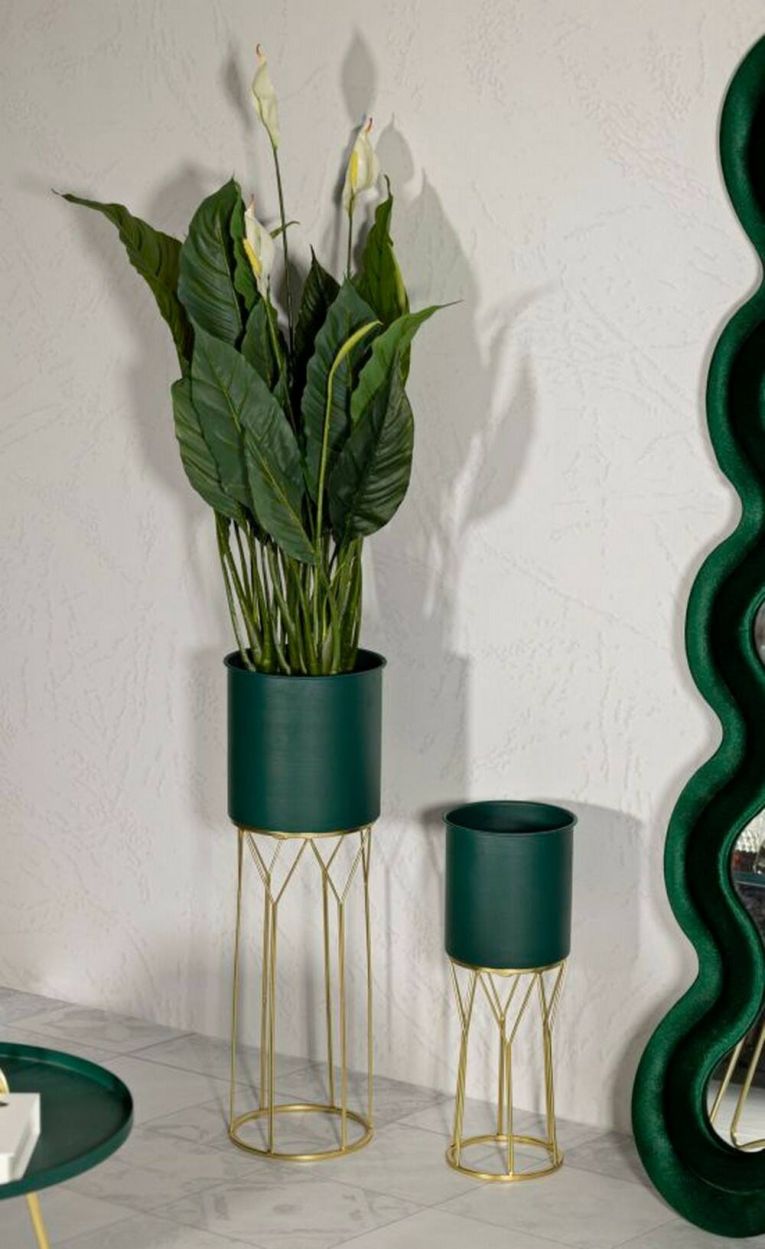 Set di 2 portavasi Rangitikei, Complemento d'arredo, Articolo decorativo, Accessorio d'arredo, 23x23 h70 cm, Verde e Oro