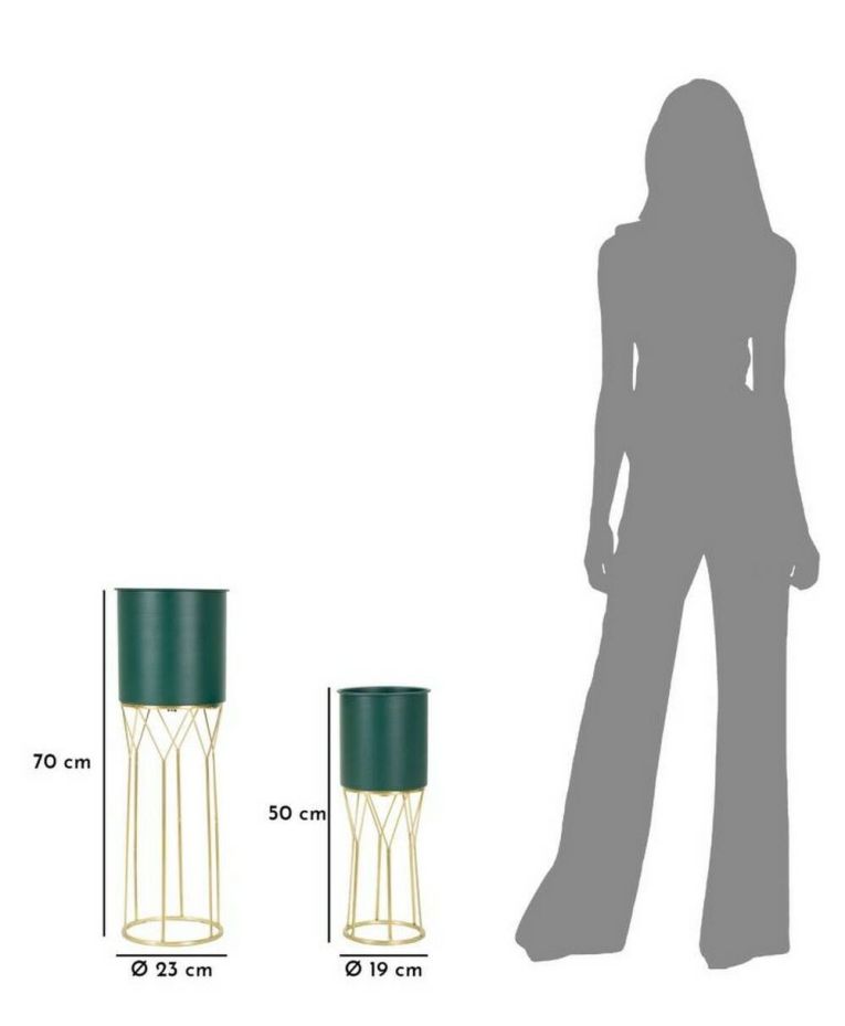 Set di 2 portavasi Rangitikei, Complemento d'arredo, Articolo decorativo, Accessorio d'arredo, 23x23 h70 cm, Verde e Oro