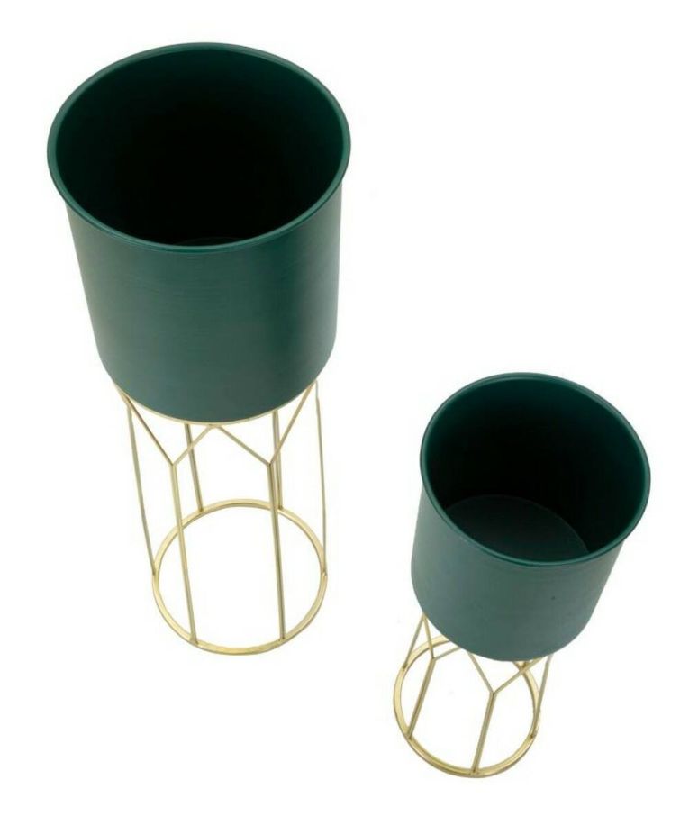 Set di 2 portavasi Rangitikei, Complemento d'arredo, Articolo decorativo, Accessorio d'arredo, 23x23 h70 cm, Verde e Oro