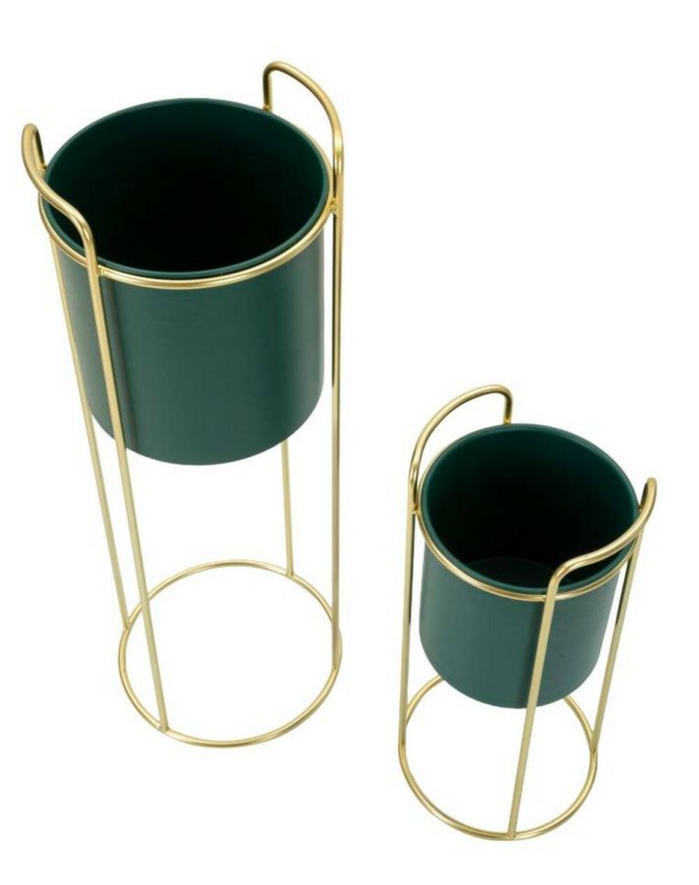 Set di 2 portavasi Rangone, 24x24 h70 cm, Verde e Oro