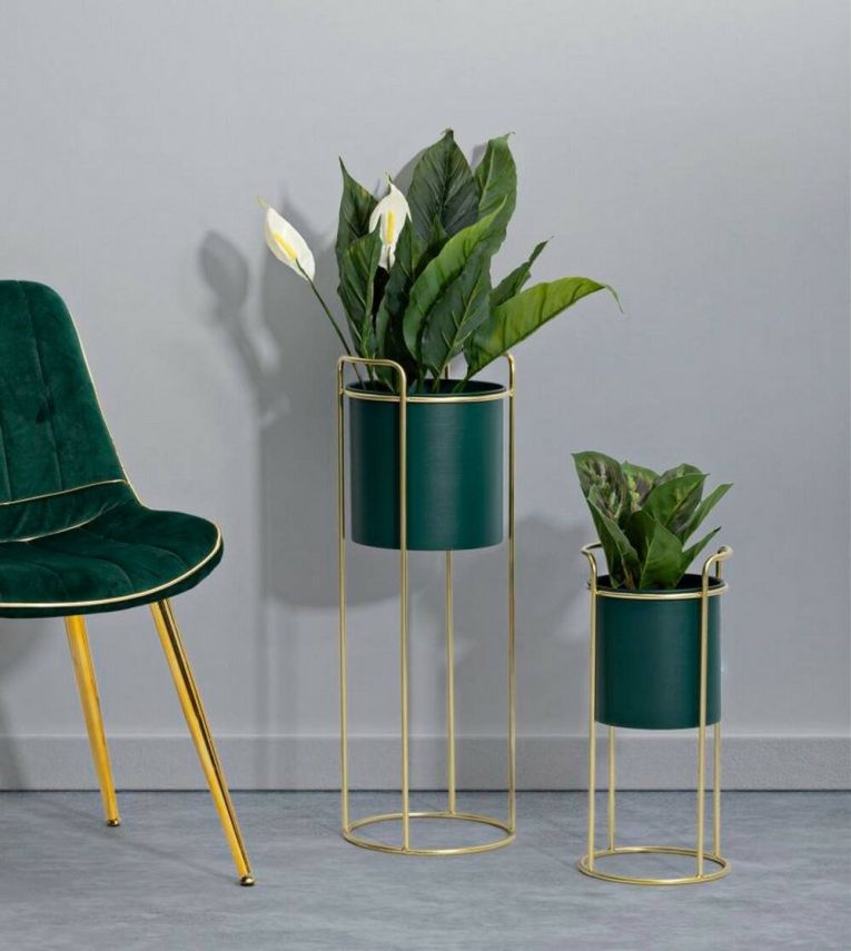 Set di 2 portavasi Robinson, Complemento d'arredo, Articolo decorativo, Accessorio d'arredo, 24x24 h70 cm, Verde e Oro