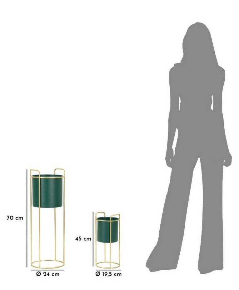 Set di 2 portavasi Robinson, Complemento d'arredo, Articolo decorativo, Accessorio d'arredo, 24x24 h70 cm, Verde e Oro