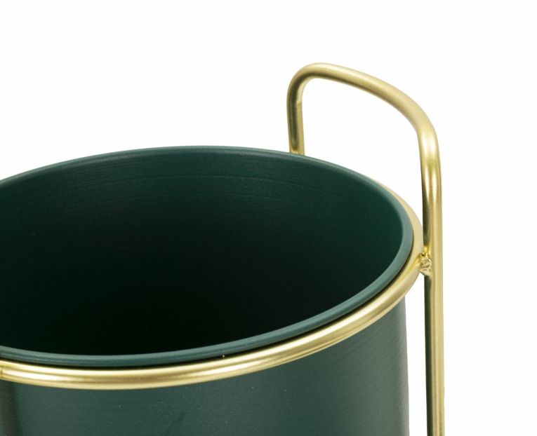 Set di 2 portavasi Robinson, Complemento d'arredo, Articolo decorativo, Accessorio d'arredo, 24x24 h70 cm, Verde e Oro