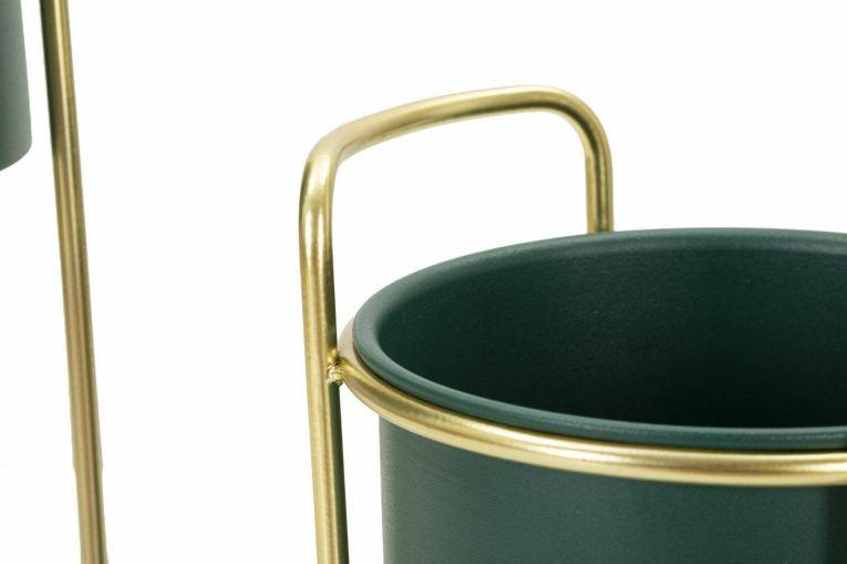 Set di 2 portavasi Robinson, Complemento d'arredo, Articolo decorativo, Accessorio d'arredo, 24x24 h70 cm, Verde e Oro