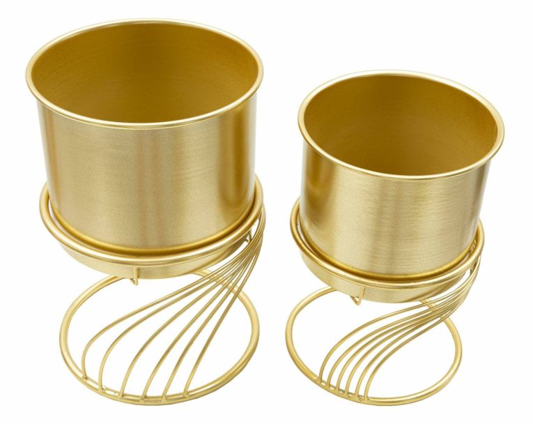 Set di 2 portavasi Sauri, 23x23 h36 cm, Oro