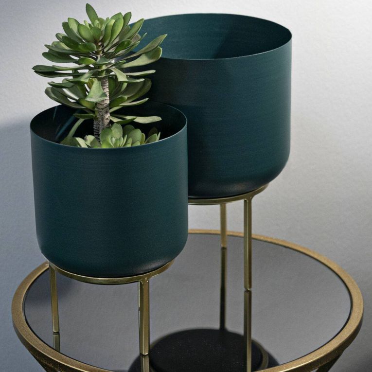 Set di 2 portavasi Subequo, 20x20 h29 cm, Verde e Oro