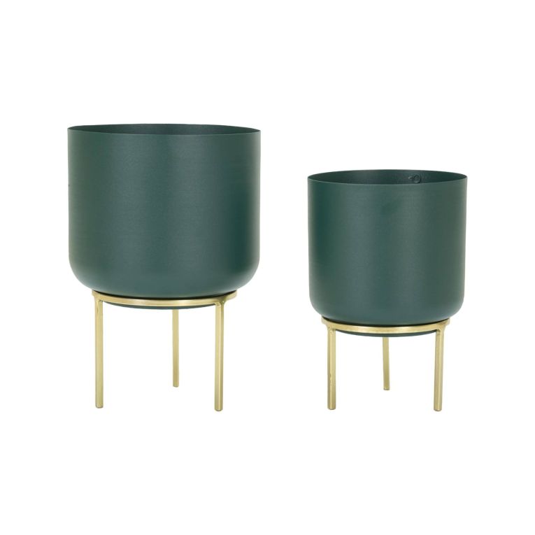 Set di 2 portavasi Subequo, 20x20 h29 cm, Verde e Oro