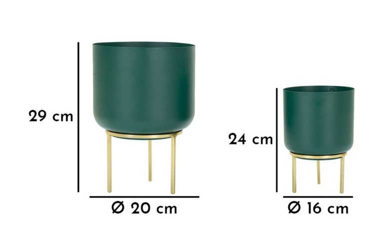 Set di 2 portavasi Subequo, 20x20 h29 cm, Verde e Oro