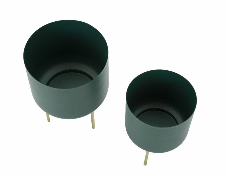 Set di 2 portavasi Subequo, 20x20 h29 cm, Verde e Oro