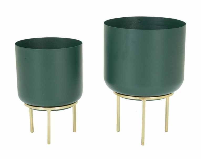 Set di 2 portavasi Subequo, 20x20 h29 cm, Verde e Oro