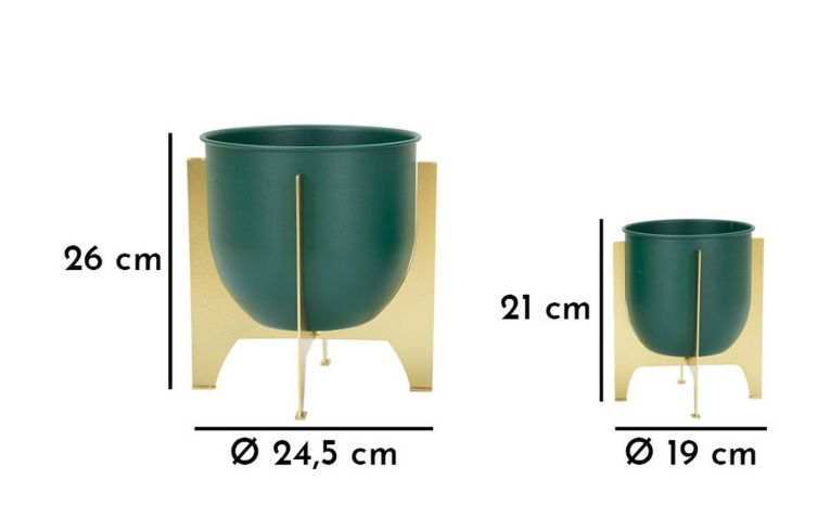 Set di 2 portavasi Tamaki, Complemento d'arredo, Articolo decorativo, Accessorio d'arredo, 25x25 h26 cm, Verde e Oro