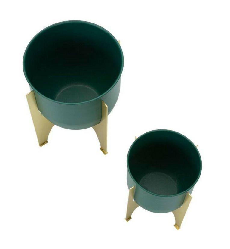 Set di 2 portavasi Tamaki, Complemento d'arredo, Articolo decorativo, Accessorio d'arredo, 25x25 h26 cm, Verde e Oro