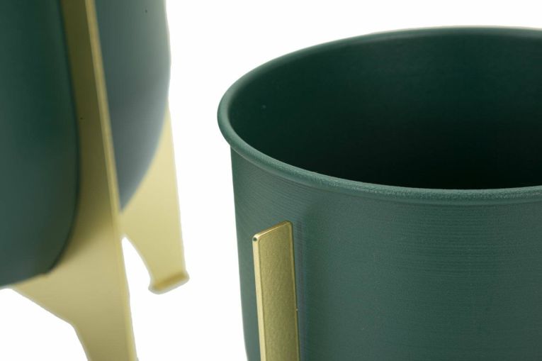 Set di 2 portavasi Tamaki, Complemento d'arredo, Articolo decorativo, Accessorio d'arredo, 25x25 h26 cm, Verde e Oro
