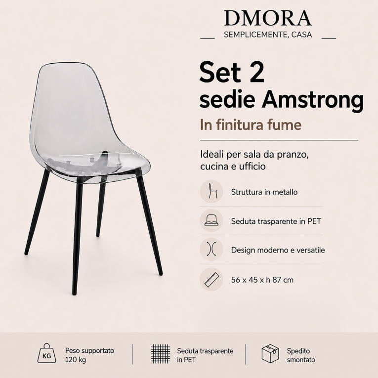 Set di 2 sedie casual in plastica fume - Amstrong
