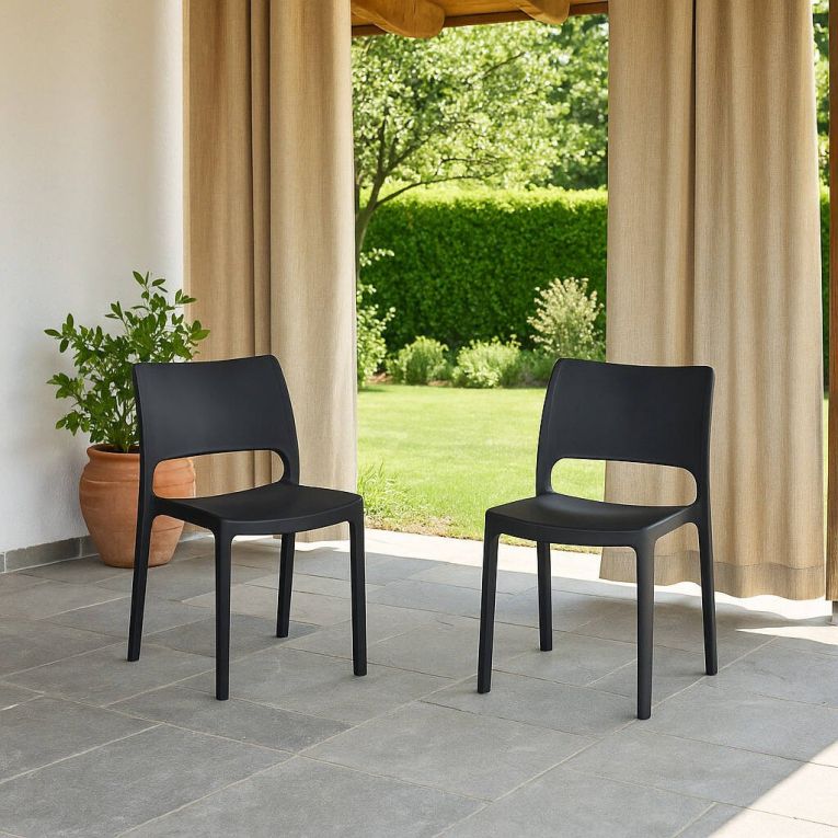Set di 2 sedie da esterno Ancona, Seduta da giardino, Per indoor o outdoor, Impilabile, Made in Italy, 47x53 h82 cm, Antracite