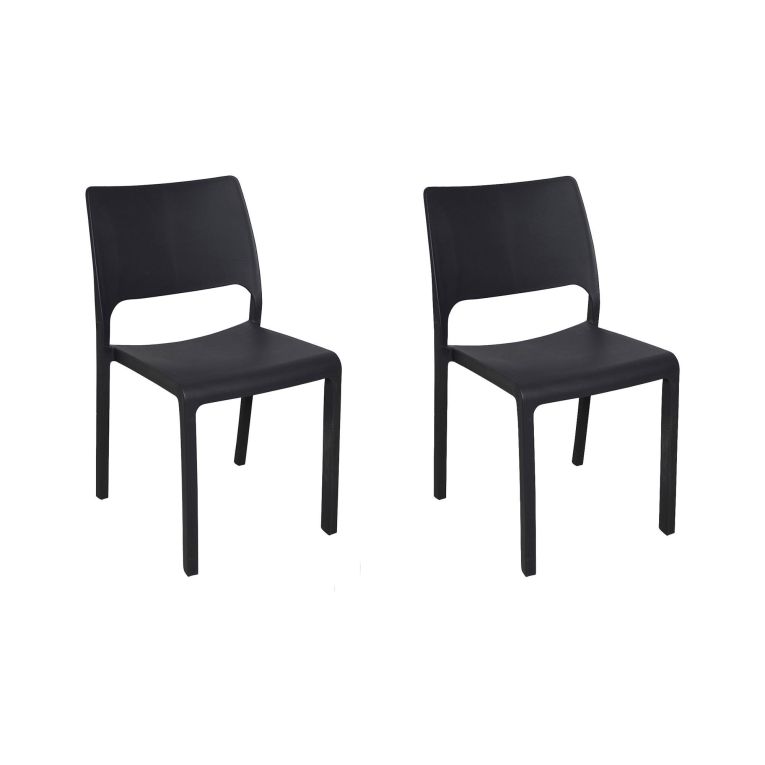 Set di 2 sedie da esterno Ancona, Seduta da giardino, Per indoor o outdoor, Impilabile, Made in Italy, 47x53 h82 cm, Antracite