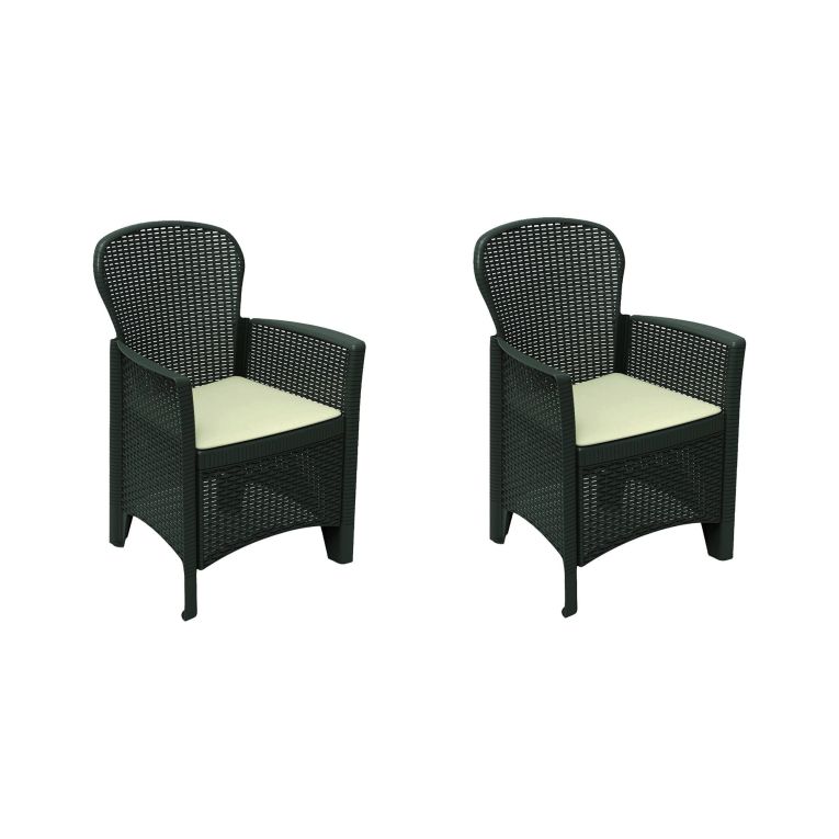 Set di 2 sedie da esterno Como, Seduta da giardino, Per indoor o outdoor, Con braccioli, Made in Italy, 59x57 h86 cm, Antracite