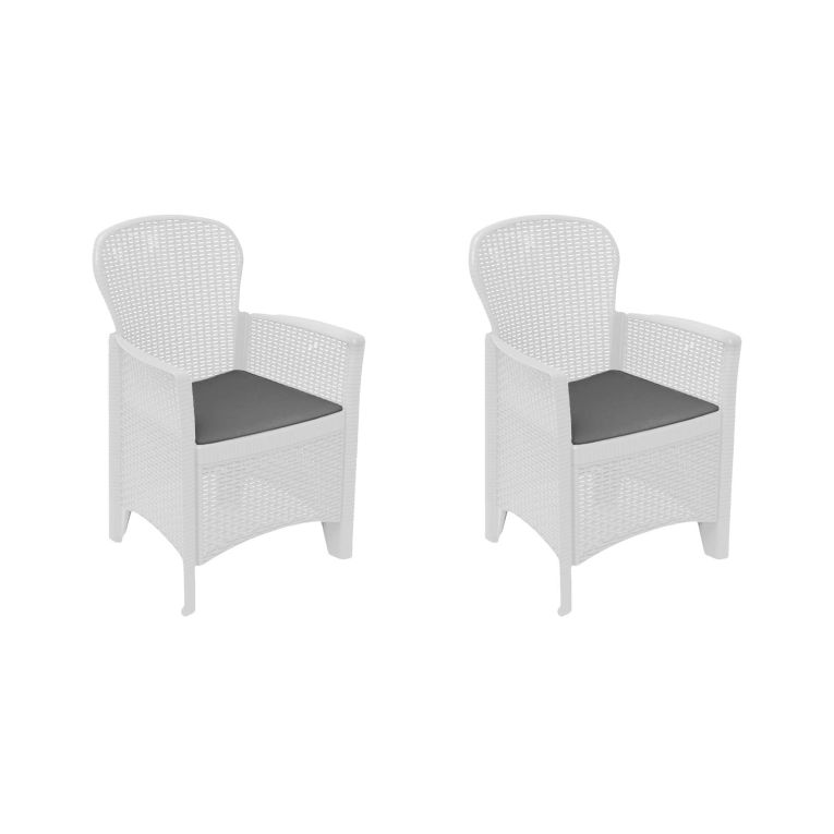 Set di 2 sedie da esterno Como, Seduta da giardino, Per indoor o outdoor, Con braccioli, Made in Italy, 59x57 h86 cm, Bianco