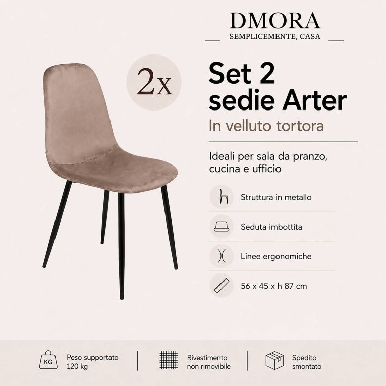 Set di 2 sedie imbottite in velluto tortora - Arter