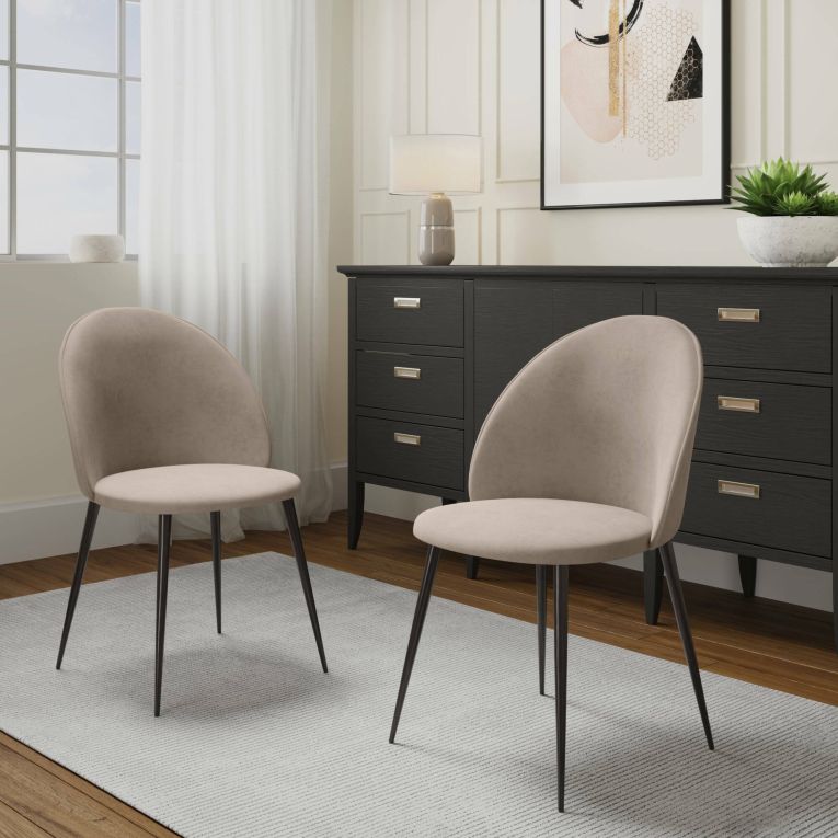 Set di 2 sedie Stinson, Poltrona rivestita in velluto, Sedia da pranzo imbottita, Seduta per riunioni, 51x54h82 cm, Grigio chiaro