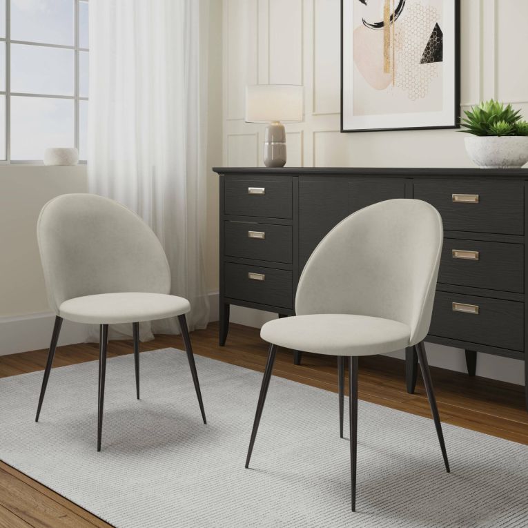 Set di 2 sedie Stinson, Poltrona rivestita in velluto, Sedia da pranzo imbottita, Seduta per riunioni, 51x54h82 cm, Panna
