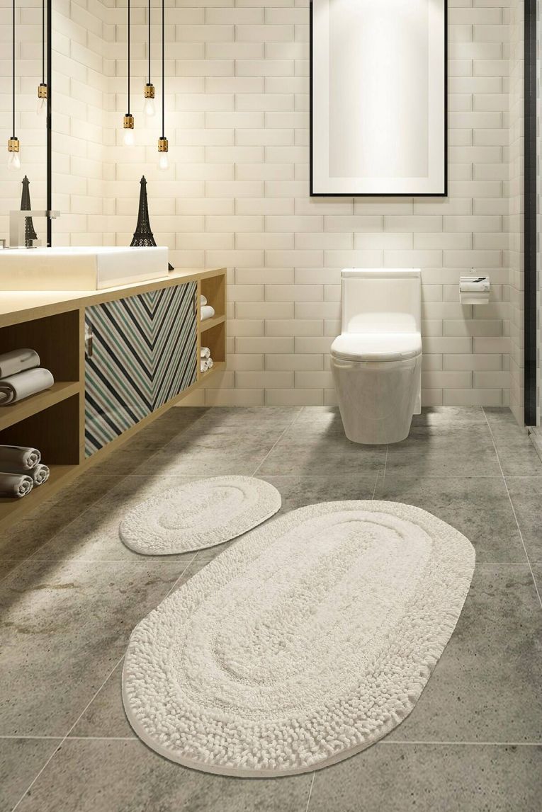 Set di 2 tappeti da bagno Cape Girardeau, 100x60 cm, Panna