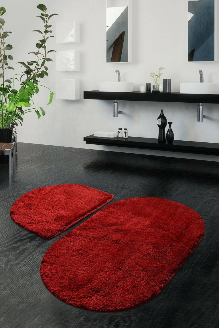 Set di 2 tappeti da bagno North Olmsted, 100x60 cm, Rosso