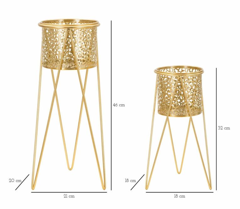 Set di 2 vasi Boltiere, Complemento d'arredo, Articolo decorativo, Accessorio d'arredo, Oro, 21x20 h46 cm