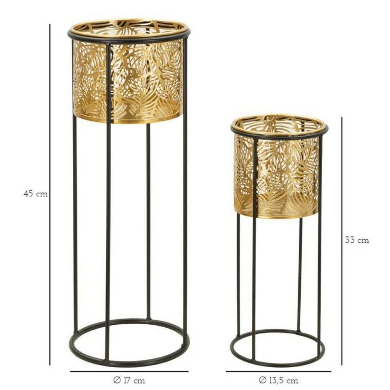 Set di 2 vasi Dore, 17x17 h45 cm, Nero e Oro